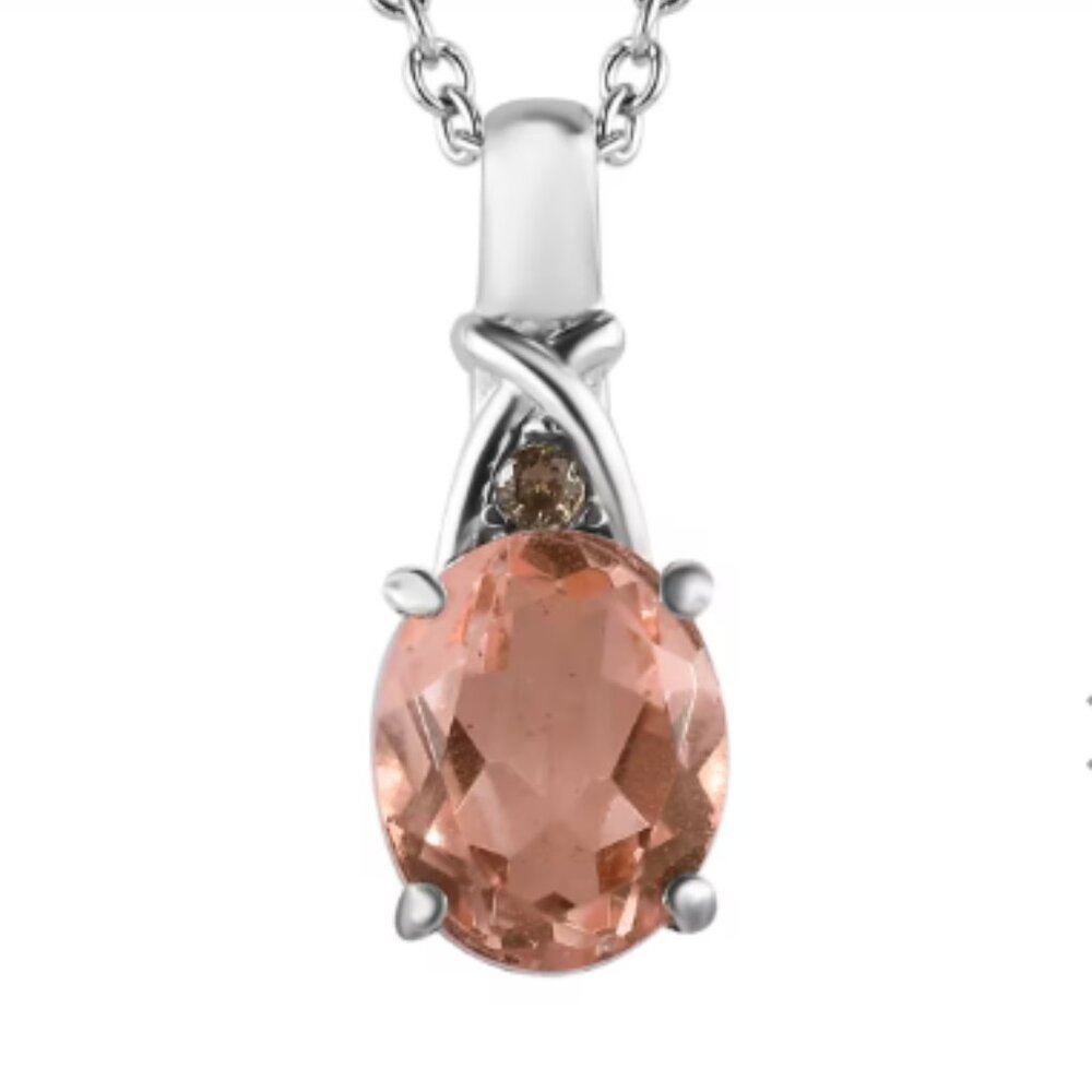 Morganique Quartz (Triplet) and Simulated Champagne Diamond  Pendant/Necklace